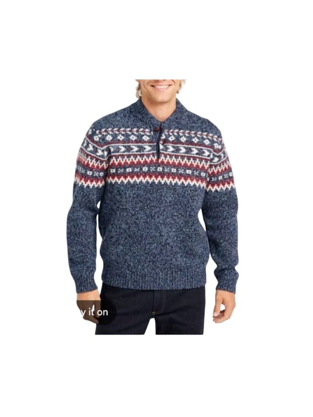 L.L.Bean Sweater Mens Size XXL Lambs Wool Blue Nordic Wood Button 298259